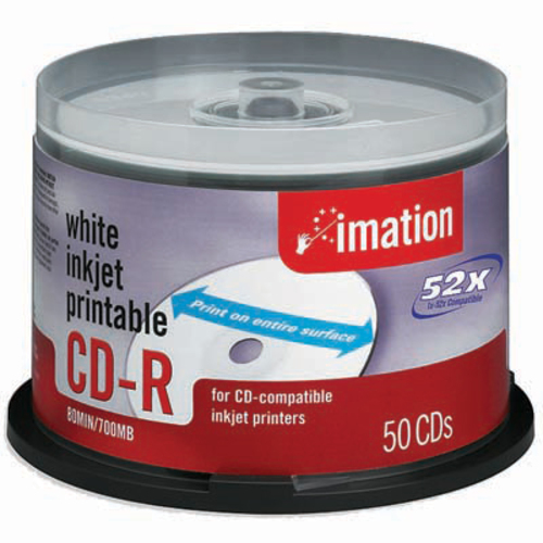 810299_IMATION_17304.jpg-50PK_CDR_700MB_80MIN_52X_WHITE_INKJET_HUB_PRINT_BULK